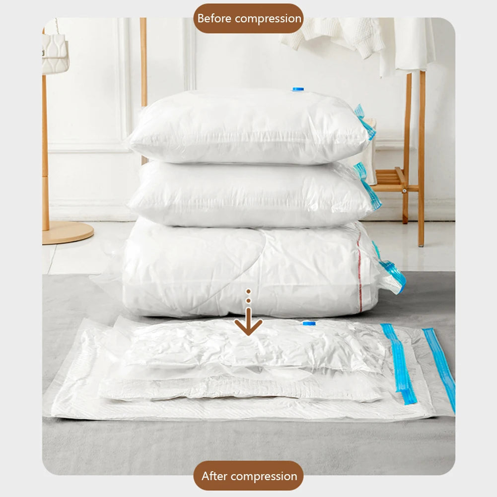 7 Sizes Reusable Vacuum Storage Bags with Hand Pump – Space-Saving Compression Bags for Clothes, Blankets & Bedding