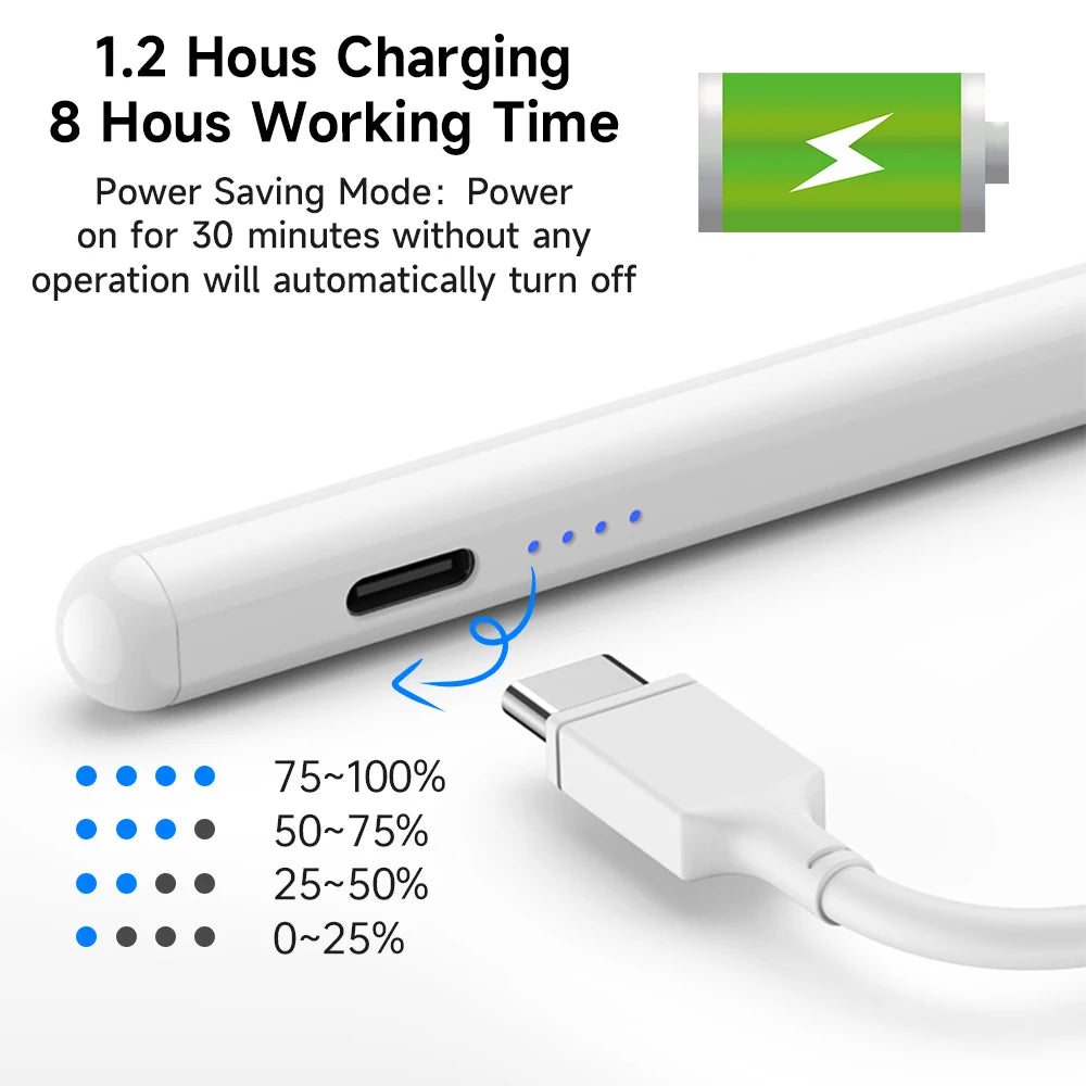 iPad Stylus Pen with Palm Rejection, Power Display & USB-C Fast Charging — Magnetic Attachment, No Bluetooth