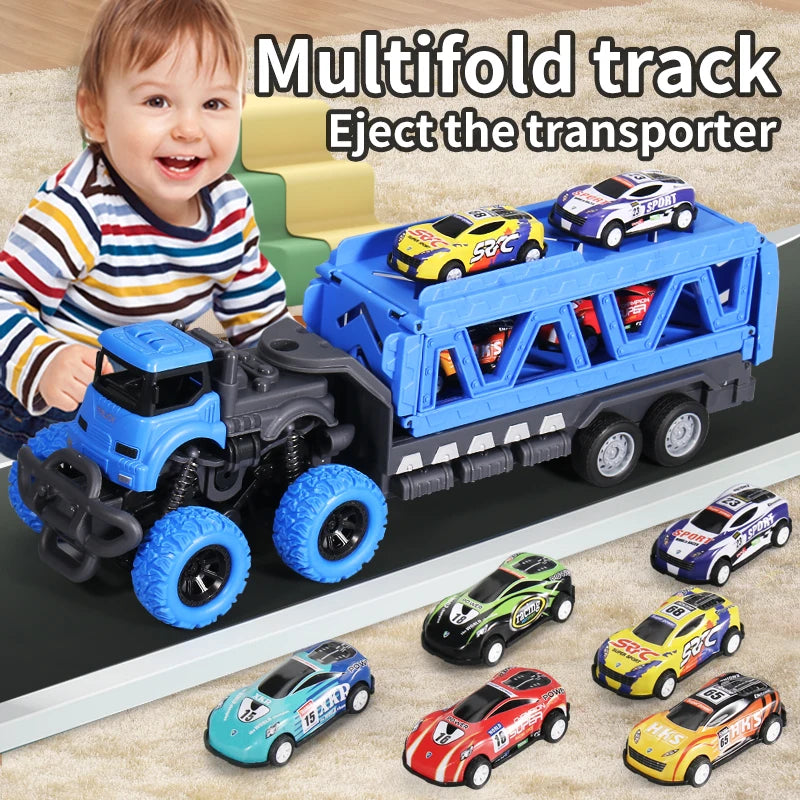 Transforming Rail Car Folding Container Truck Toy – Transporter Playset for Kids Gift