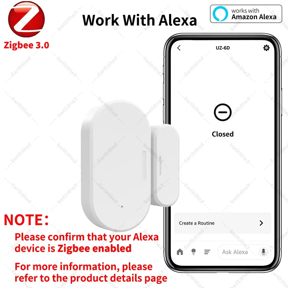 Zigbee 3.0 Door & Window Contact Sensor — Works with Home Assistant ZHA, Zigbee2MQTT, Tuya Smart Life (Zigbee Hub Required)
