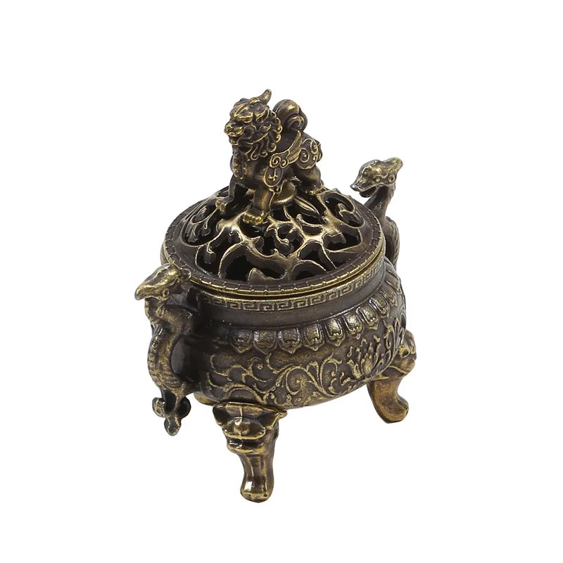 Vintage Alloy Incense Burner Three-Legged Hollow-Out Mini Sandalwood Censer Incense Stick Holder (2.36 in / 6.0 cm)