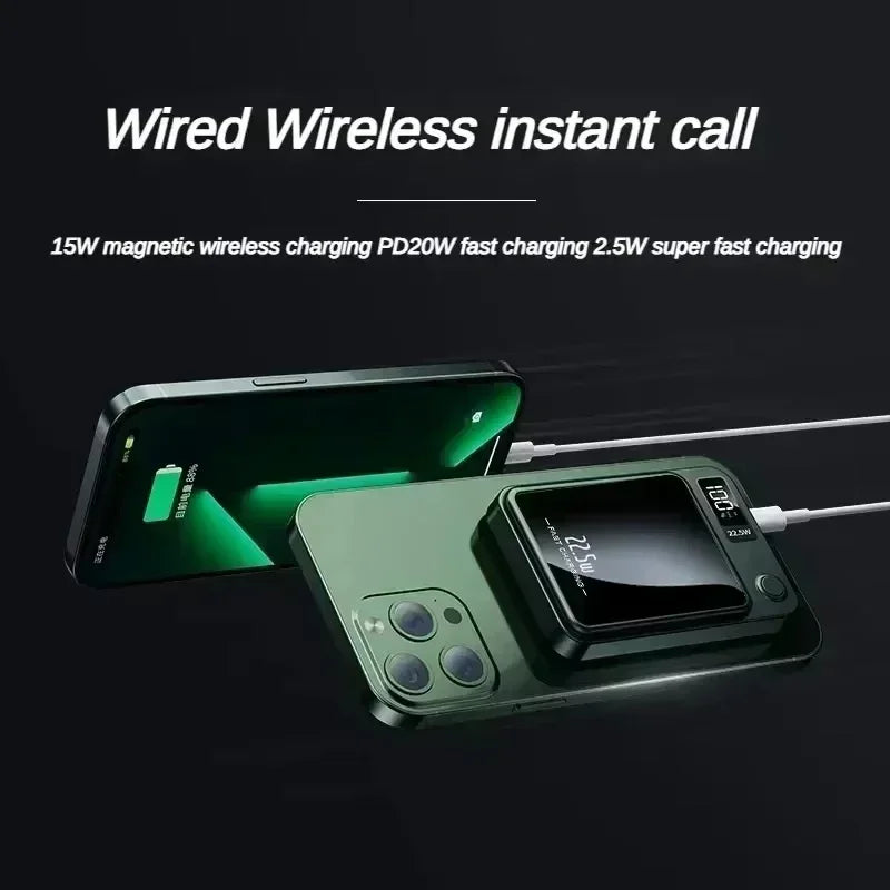 Magnetic Wireless Power Bank 100000mAh / 50000mAh – 22.5W Fast Charger, Portable Power Pack with LED Display, Type-C & Qi Wireless