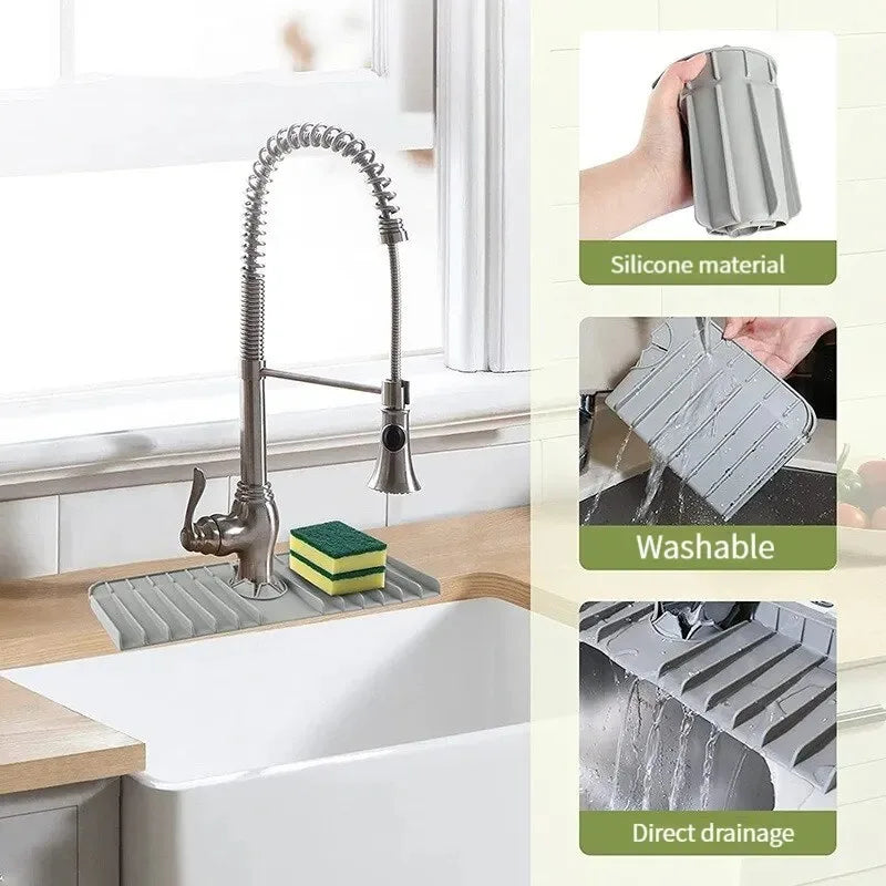 Silicone Sink Mat Sponge Holder – Wall-Mounted Dish Soap & Drain Pad Splash Guard Drying Mat 37 x 14 x 1.5 cm (14.6 x 5.5 x 0.6 in)
