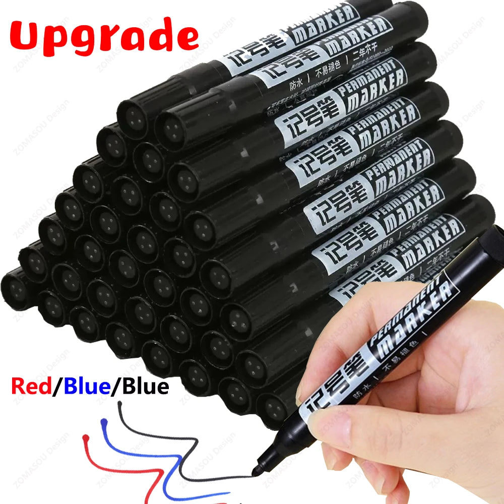 Waterproof Oil-Based Permanent Marker Pens - Quick-Dry Black Blue Red for Metal, Glass & Paper (Bulk 1–100 pcs)