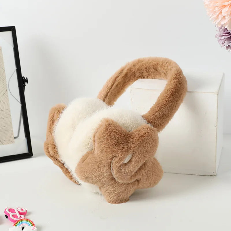 Women's Star Plush Foldable Earmuffs – Lightweight Adjustable Winter Ear Warmers, Soft Retractable Cartoon Design, One Size
