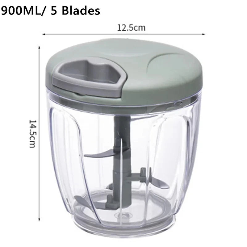 Manual Food Chopper 500ml (17 fl oz) / 900ml (30.4 fl oz) Hand-Pull Garlic Press & Meat Mincer — Vegetable Grinder Onion Cutter