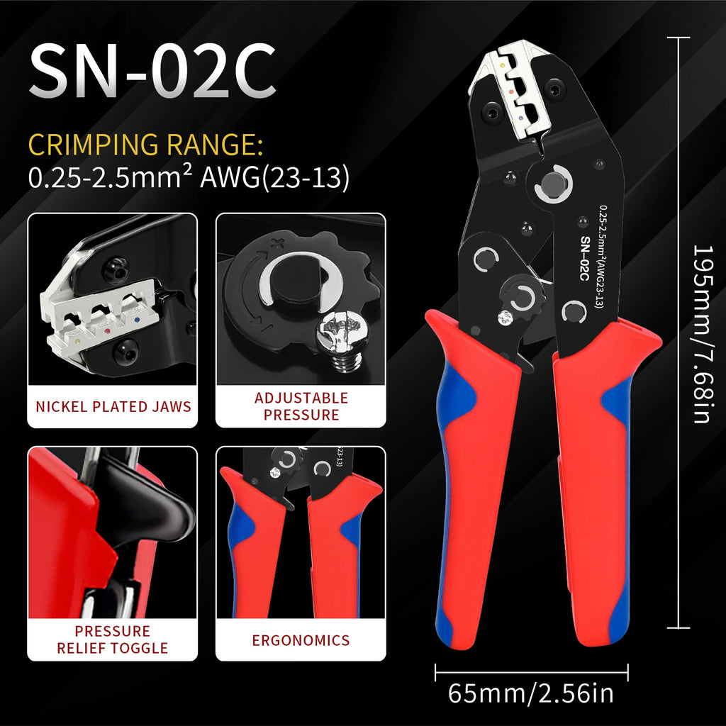 Ratcheting Crimping Tool for Insulated Electrical Connectors AWG 23-13, Wire Terminal Crimper