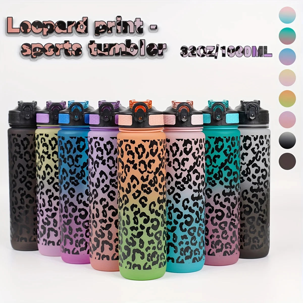 1000ml / 34oz Outdoor Sports Water Bottle with Leak-Proof Straw Lid – Durable Reusable PC Bottle for Running, Cycling & Climbing