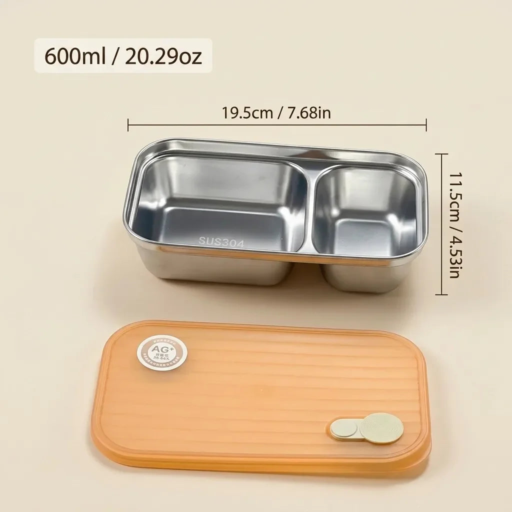 304 Stainless Steel Bento Box - Divided Airtight Lunch Box with Lid, Leakproof Meal Prep Container for Kids & Students
