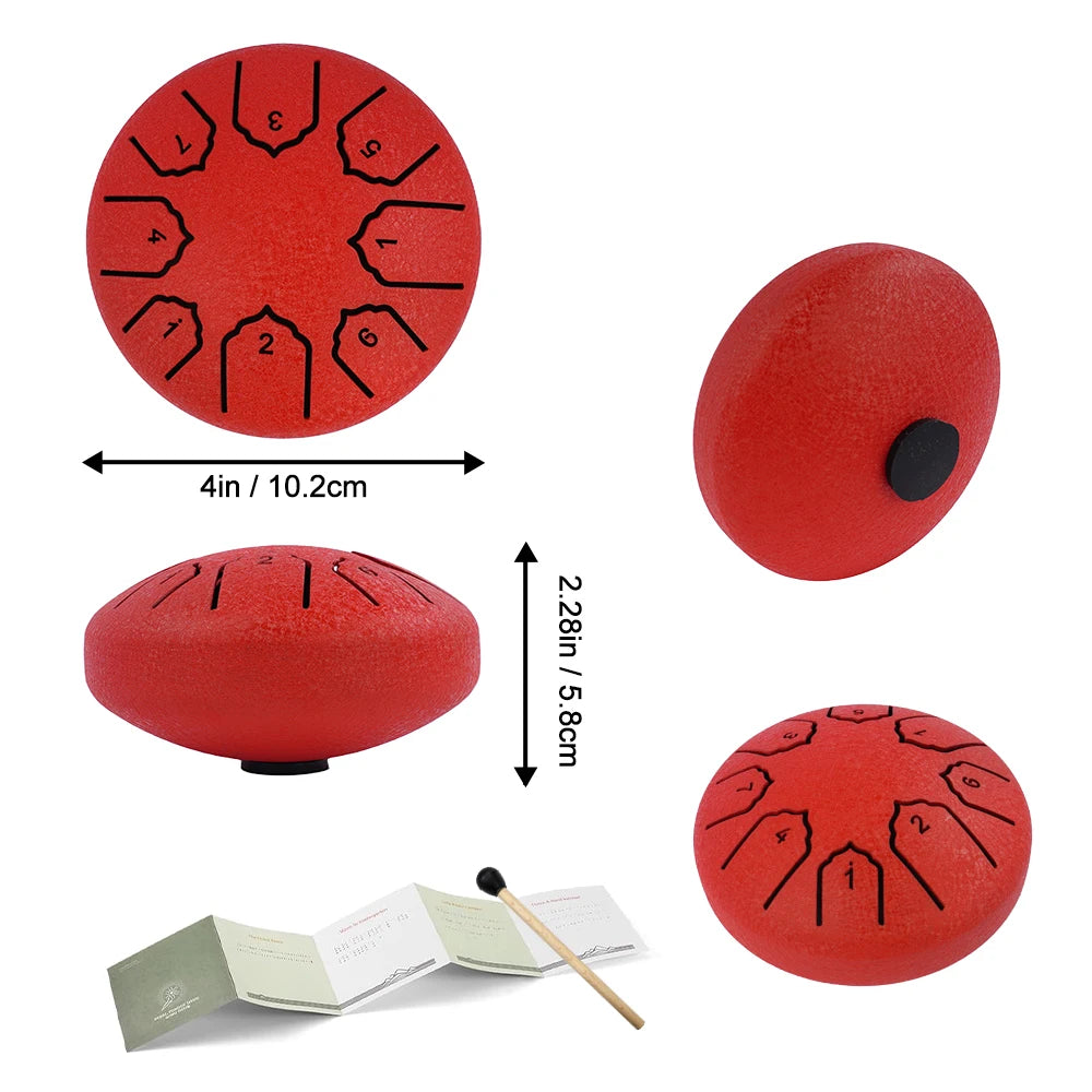 Mini Steel Tongue Drum 4-inch (10 cm) 8-Note Portable Rain Drum for Adults & Kids