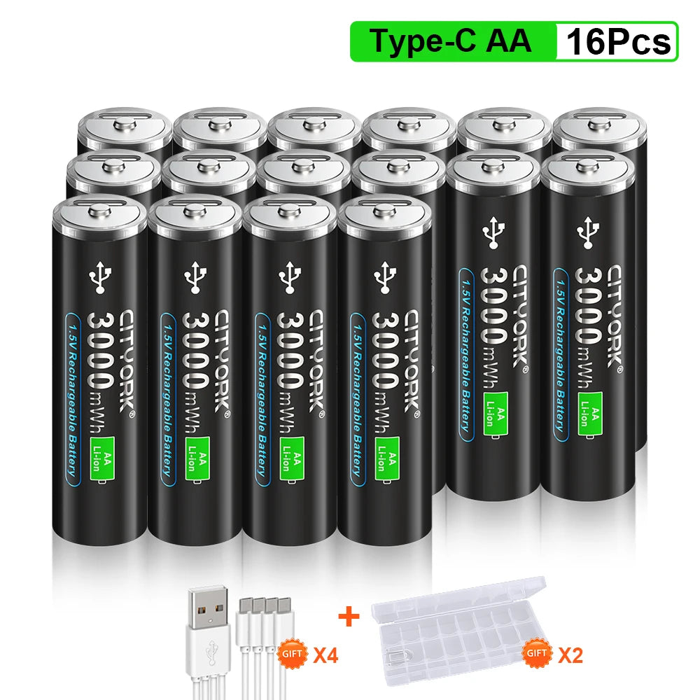 1.5V AA Rechargeable Li‑Ion Battery 3000mWh (3.0Wh) with Micro USB Fast Charging - For Remotes, Keyboards, Toys & Wireless Devices