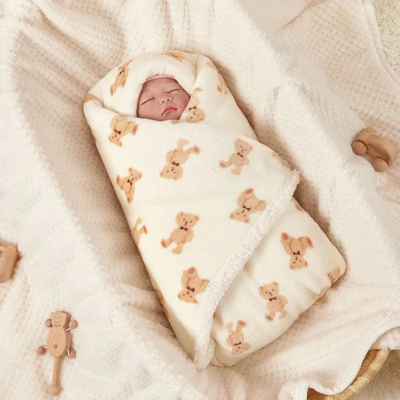 Flannel Lamb Fleece Baby Blanket – Newborn Swaddle Wrap & Stroller Quilt, Soft Winter Baby Bedding