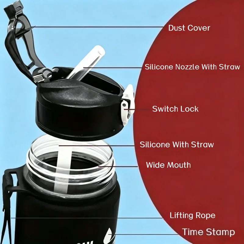 750–800ml Time-Tracking Sports Water Bottle with Straw, Leak-Proof Locking Flip Lid & Carry Strap (25–27 fl oz)