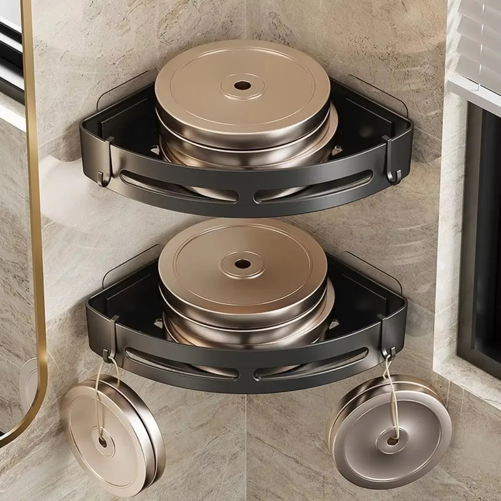 3/2/1-Pack No-Drill Adhesive Corner Shower Caddy – Wall-Mounted Bathroom Shelf for Shampoo & Towels, Space Aluminum & Plastic, Black