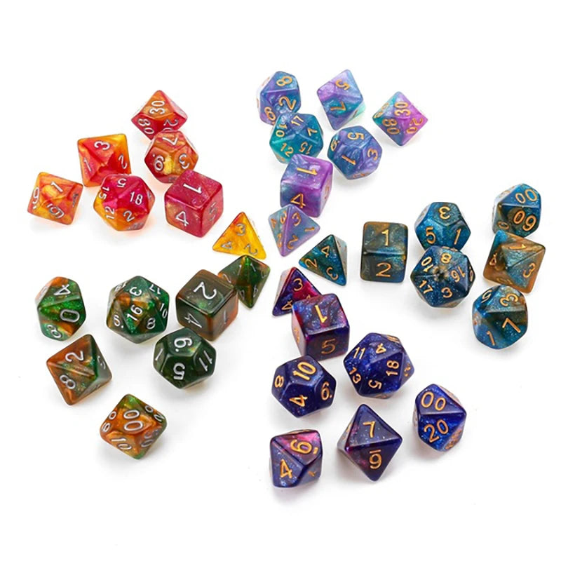 Multicolor Polyhedral RPG Dice Sets — 7-Piece D20 D12 D10 D8 D6 D4 with Bag, Multiple Pack Options (3/6/10/15/20 Sets)