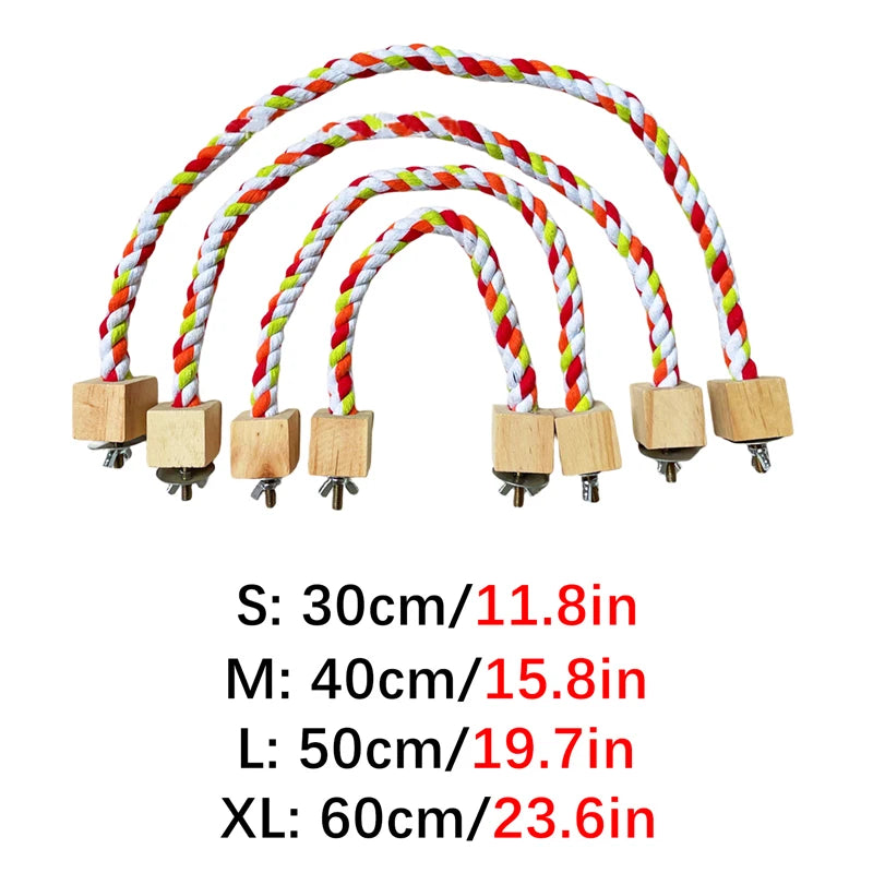 Colorful Cotton Rope Parrot Toy with Wooden Perch and Elastic Climbing Swing for Parrots & Small Birds