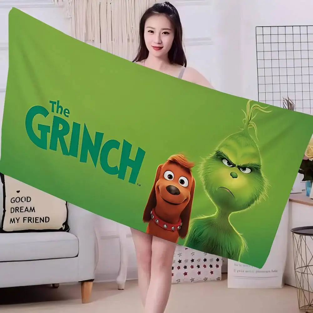 Cartoon Grinch-Inspired Beach Towel - Microfiber Quick-Dry Sand-Free Bath & Pool Towel for Girls | Multiple Sizes (30x30–76x182 cm / 12x12–30x72 in)