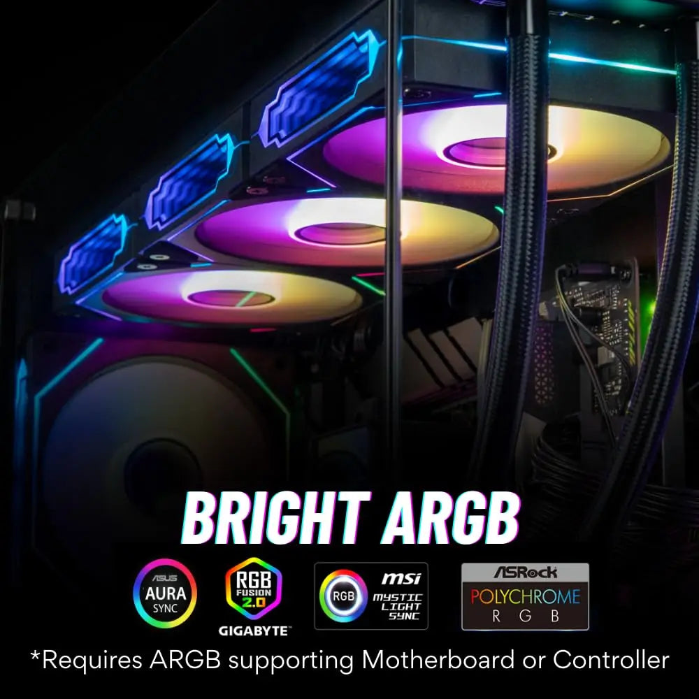 ARGB 120mm (4.72in) PWM Silent Case Fan – Infinite Mirror LED, 4-pin PWM + 5V 3-pin ARGB, Ceramic Bearing