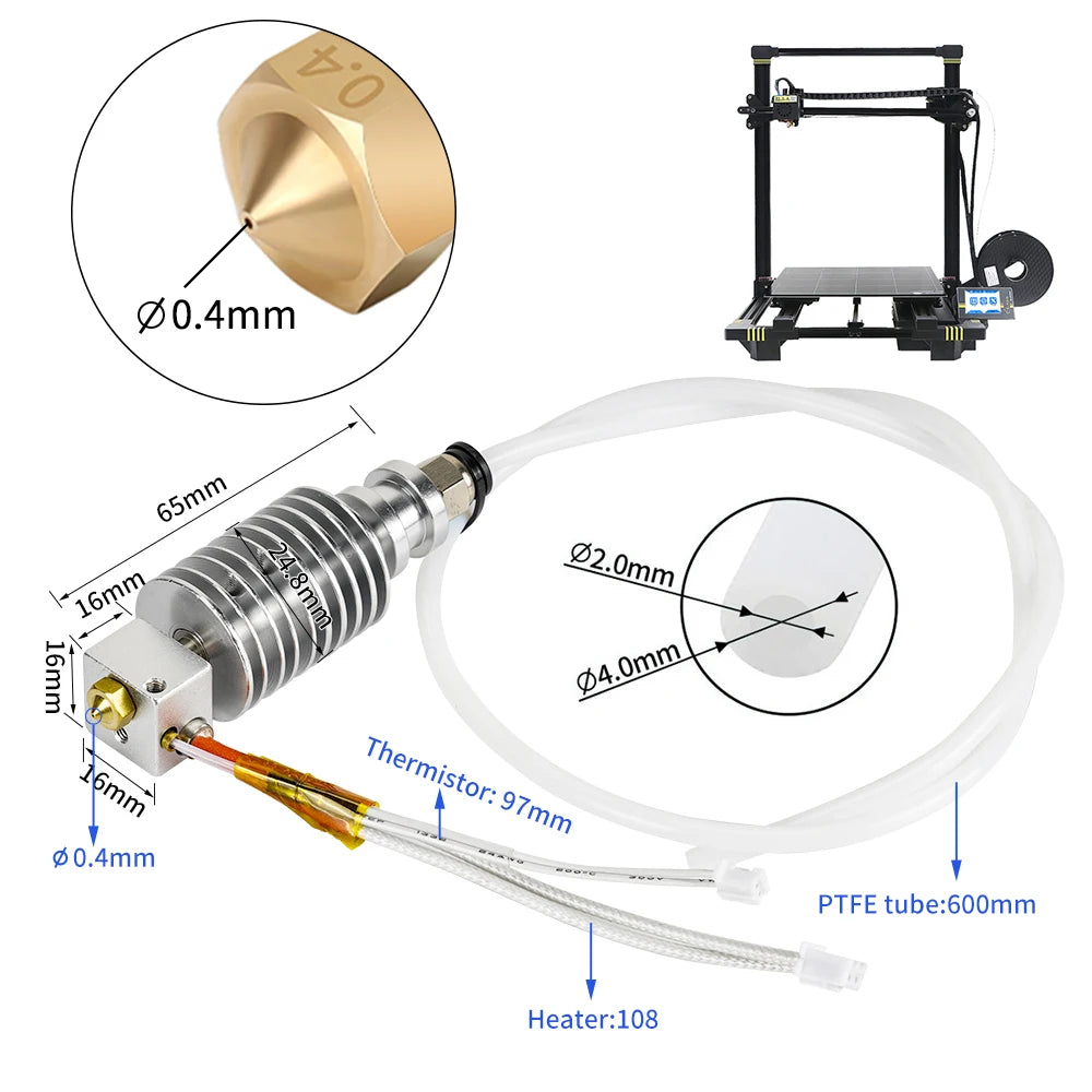 Universal 24V 40W 3D Printer Hotend Kit – J-Head Extruder, 0.4mm Nozzle, Aluminum Heatsink, 1.75mm Filament