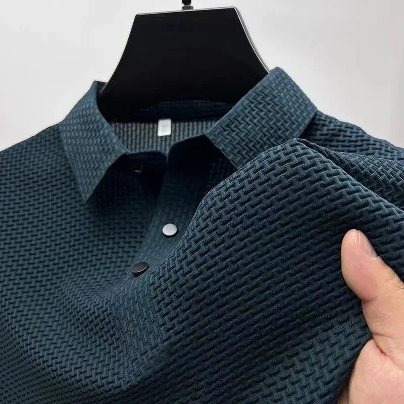 Men's Business Casual Short-Sleeve Polo Shirt - Breathable Bone Flower Summer Top