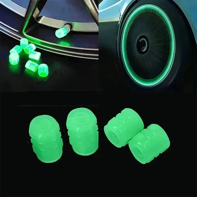 Glow-in-the-Dark Tire Valve Caps – Universal Luminous Wheel Valve Stem Covers for Car, Motorcycle & Bicycle – Dust-Proof Decorative Caps