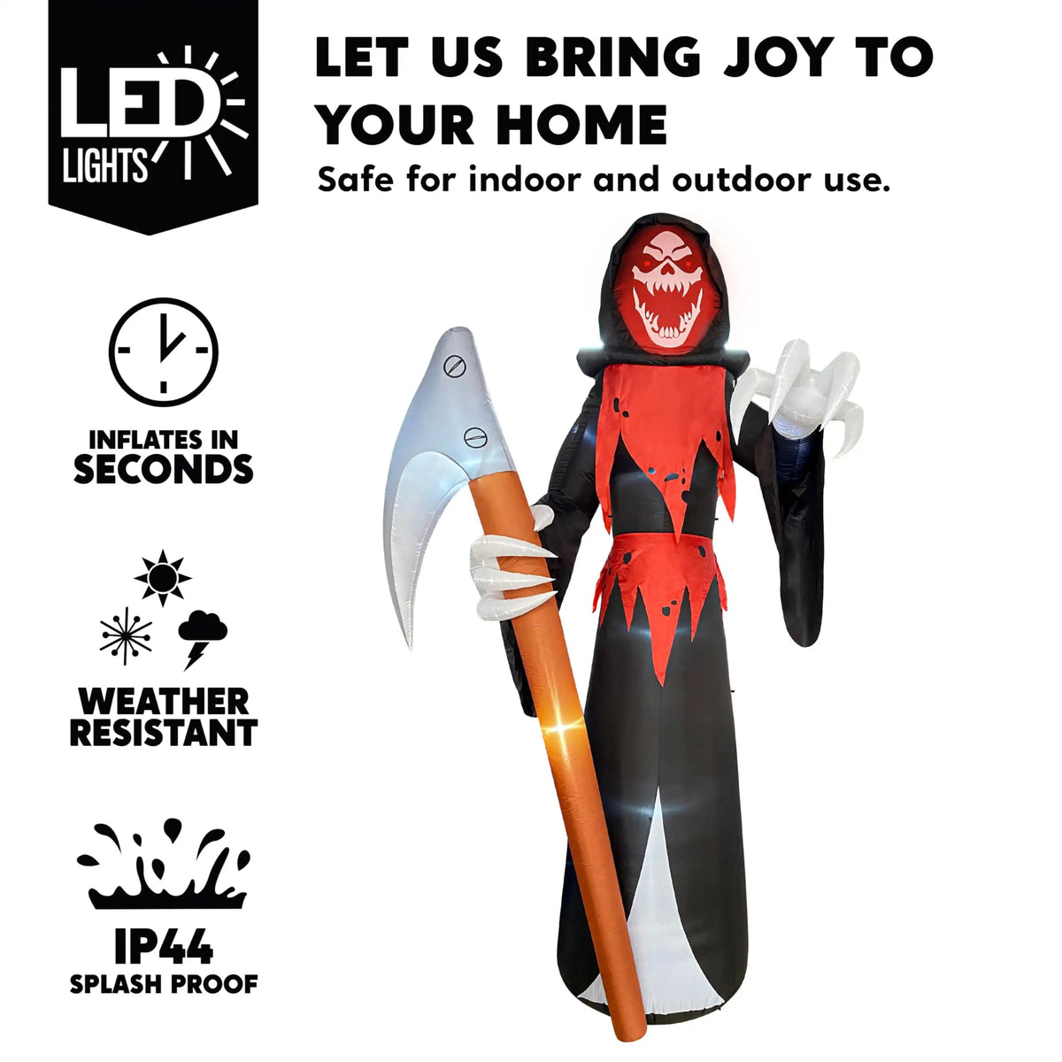 12 ft (3.66 m) Giant Grim Reaper Inflatable with Built-In LEDs and Scythe for Halloween Yard Outdoor Decoration
