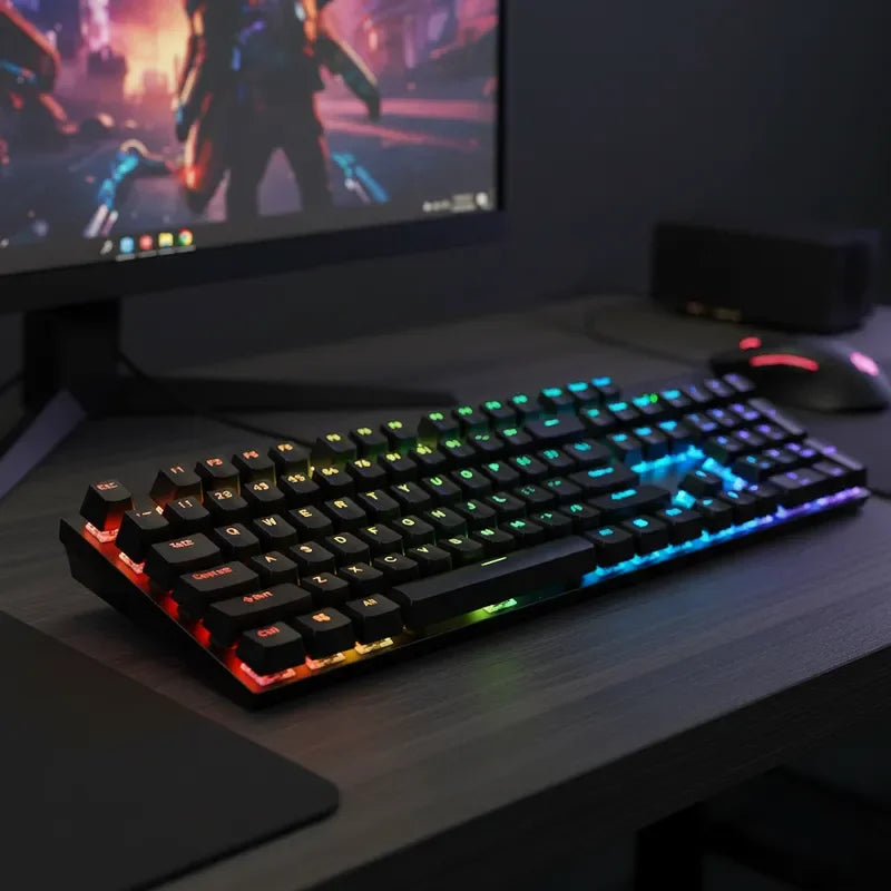 Mechanical Gaming Keyboard 104-Key USB Wired RGB Backlit Full-Size Ergonomic Keyboard for PC Laptop Tablet