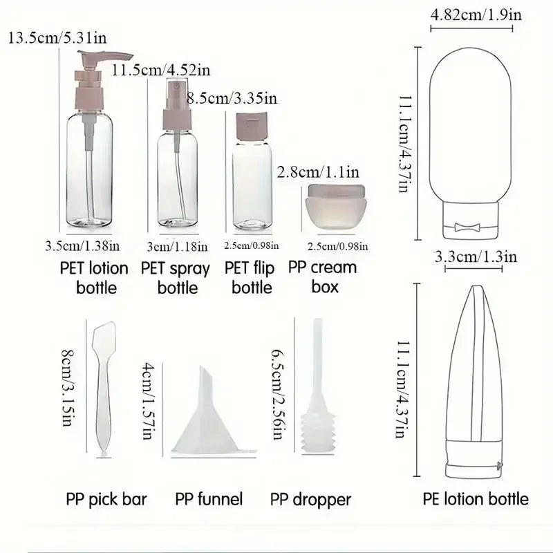 11-Pack Refillable Travel Bottle Set - 120ml (4.06 oz) & 60ml (2.03 oz) Spray, Squeeze & Tube Bottles for Perfume, Lotion & Shampoo