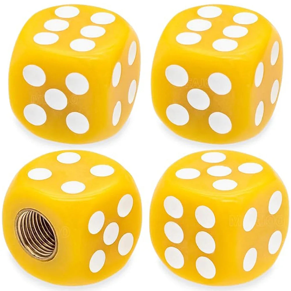 4-Pack Dice Tire Valve Stem Caps – Waterproof Universal Valve Covers for Car Truck Motorcycle Bike, 16 x 16 mm (0.63 x 0.63 in) with 8 mm Thread