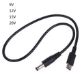USB-C to DC 5.5x2.1/2.5mm PD Power Cable — 9V/12V/15V/20V, 3A 120W, 0.4m (15.7in) & 0.98m (38.6in)