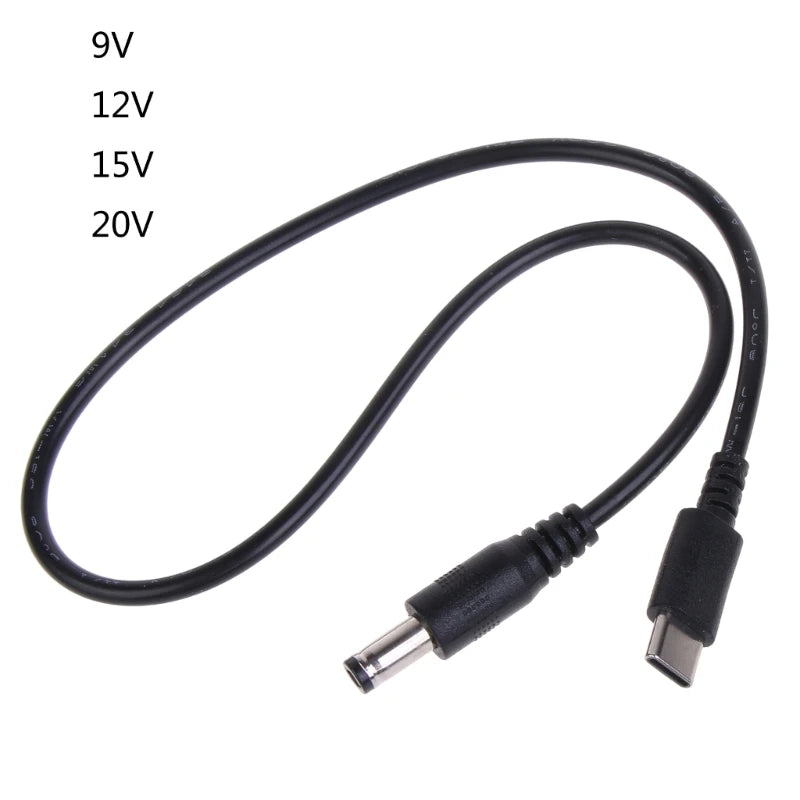 USB-C to DC 5.5x2.1/2.5mm PD Power Cable — 9V/12V/15V/20V, 3A 120W, 0.4m (15.7in) & 0.98m (38.6in)