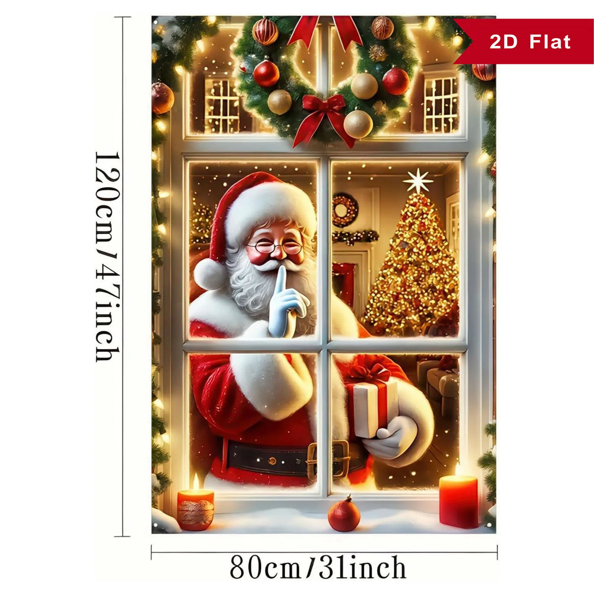Christmas Window Backdrop Banner Santa Claus Photo Background Indoor Holiday Window Cover