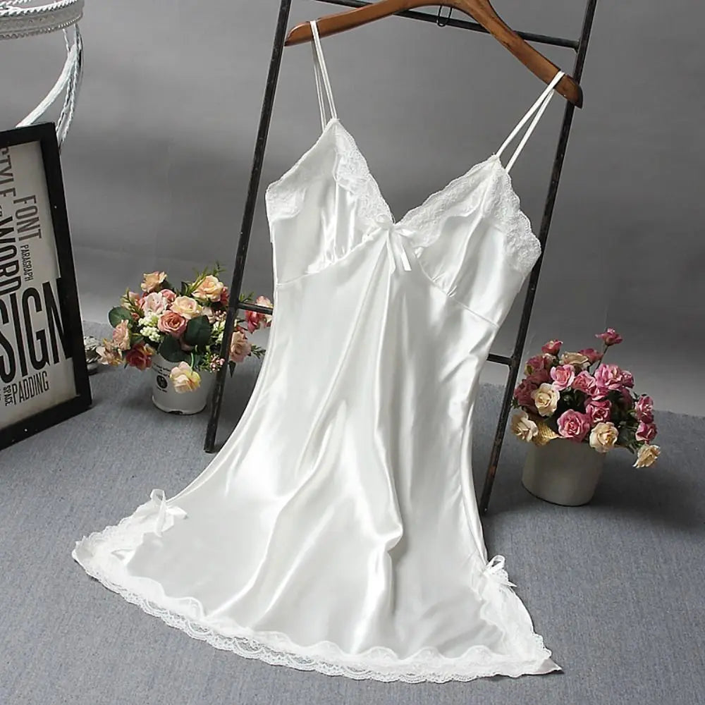 Lace Patchwork Camisole Nightgown – Women's Knee-Length Lace Sleepwear Nightdress