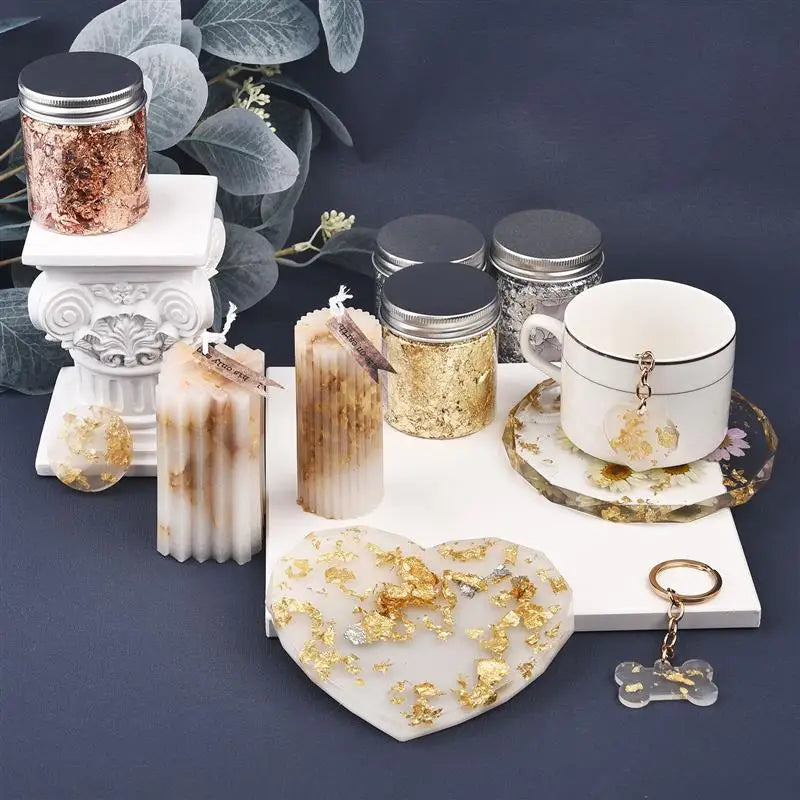 Gold Silver Bronze Irregular Aluminum Foil Flakes 3g/5g, Metallic Glitter for Epoxy Resin, Candle Making, Nail Art & DIY Crafts