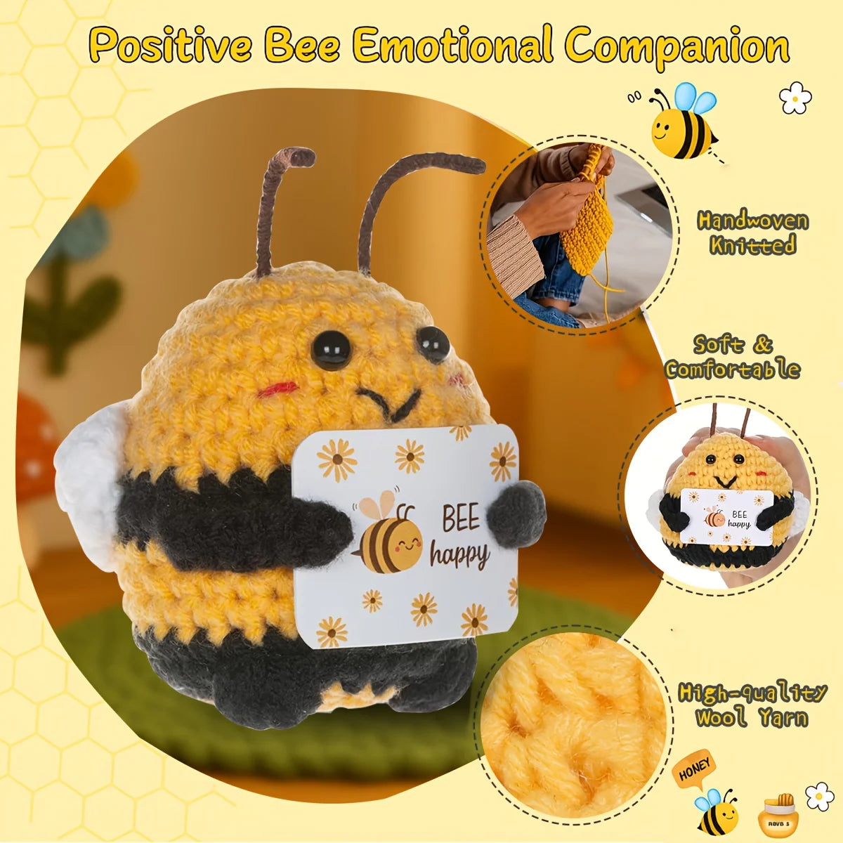 DIY Hand-Knit Bee Doll Keychain - Positive Energy Bag Charm & Home Decor Holiday Gift