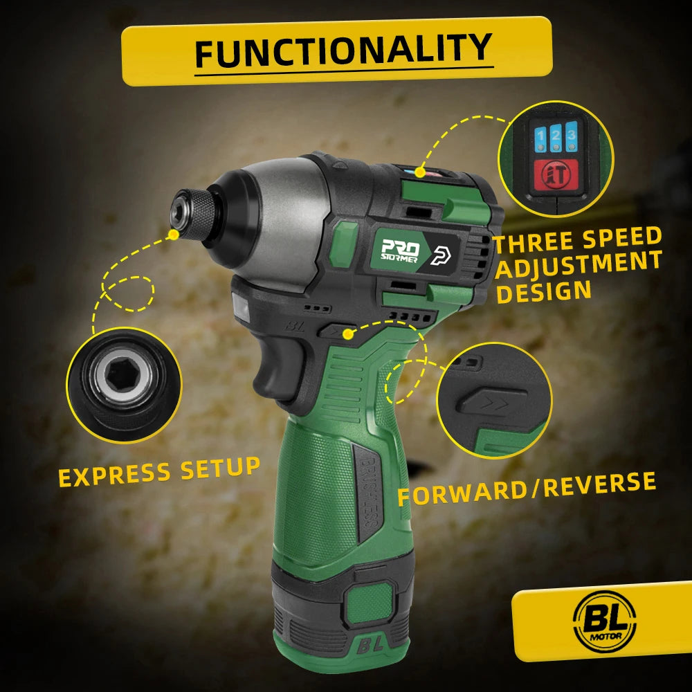 140 Nm Brushless Cordless Electric Screwdriver Drill 17V 1500mAh Rechargeable 1/4 in (6.35 mm) Hex Chuck