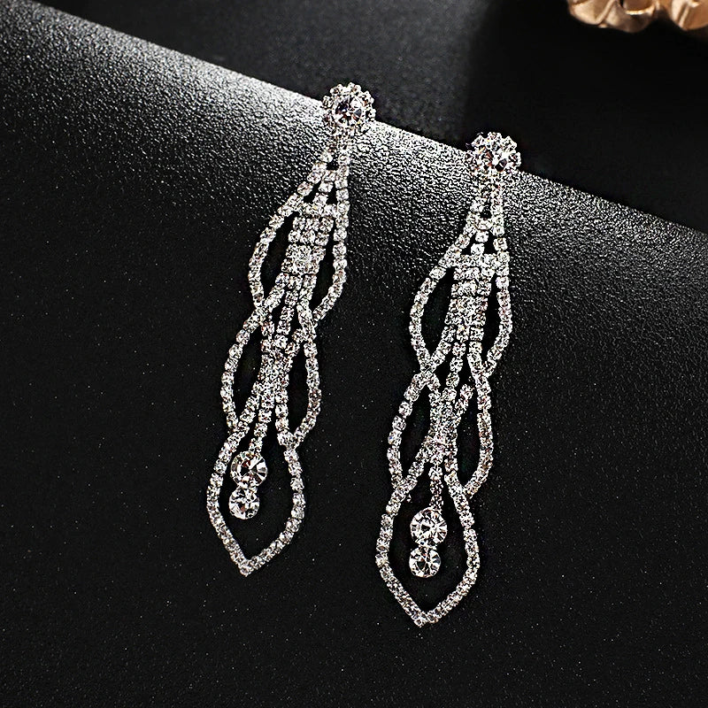 Cubic Zirconia Geometric Drop Tassel Earrings for Women Vintage Party Dangle Earrings