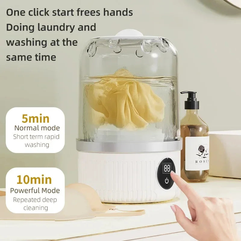 Portable Mini Washing Machine 1L (33.8 fl oz) – Compact Washer & Spin Dehydrator for Socks & Underwear