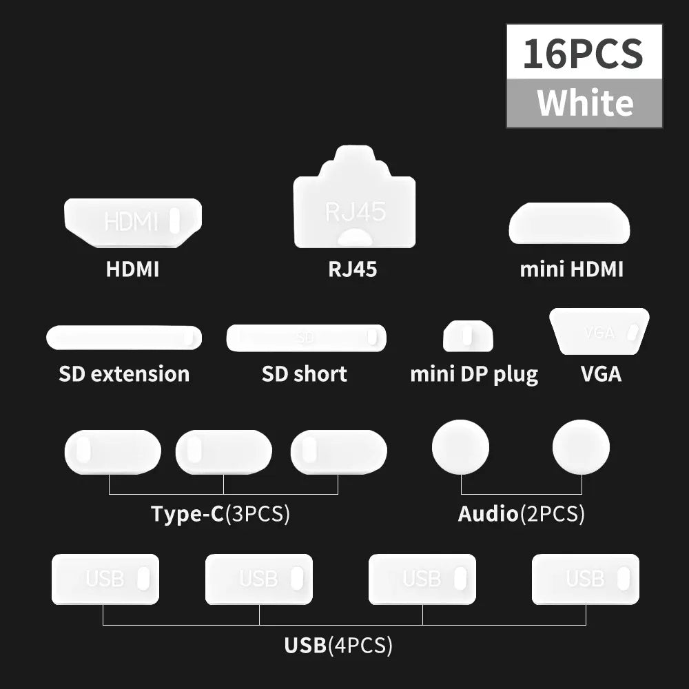 16-Pack Silicone Laptop Dust Plugs Universal USB-C USB HDMI Audio SD Port Protectors