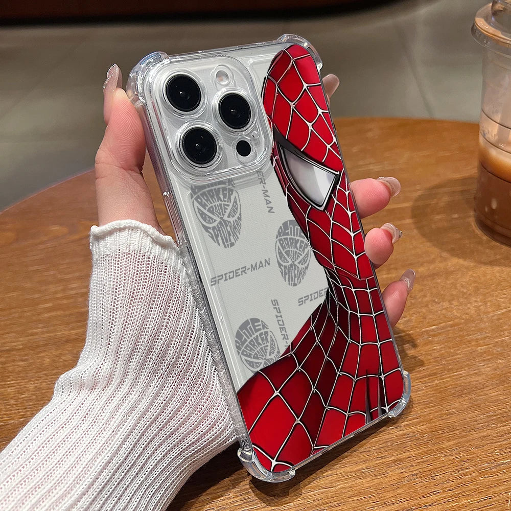 Clear Spider Pattern Shockproof Half-Wrap iPhone Case — Soft PC+TPU Anti-Scratch Lens Protection