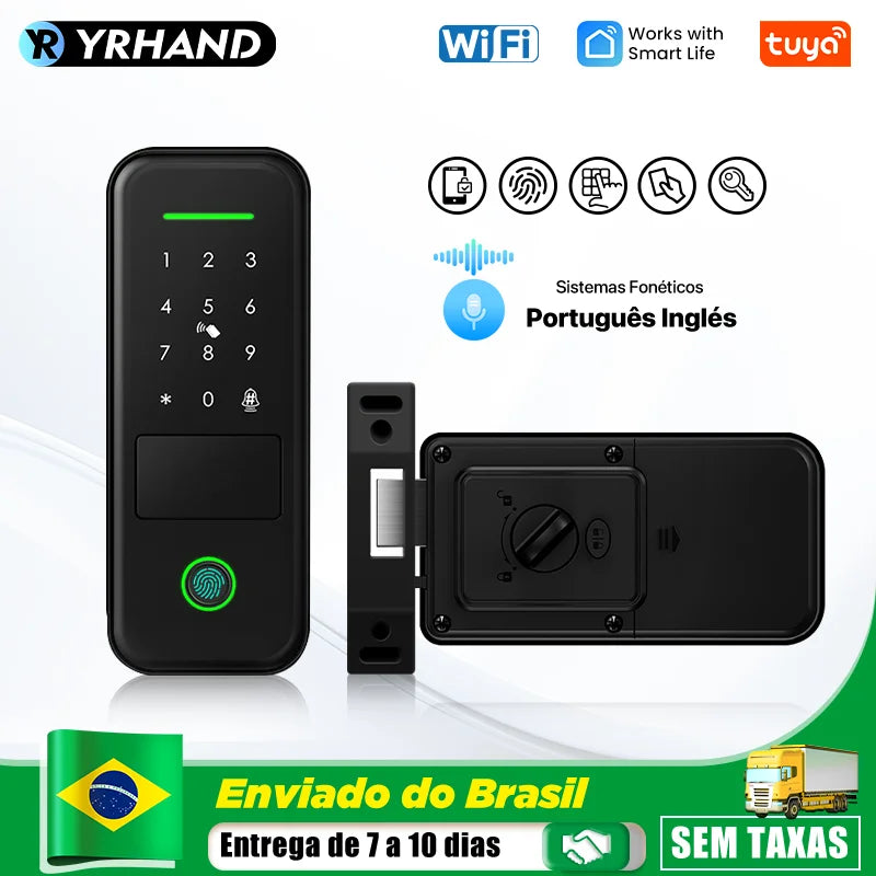 Waterproof WiFi Fingerprint Electronic Rim Door Lock - IP66 Smart Keypad, Card & App Access