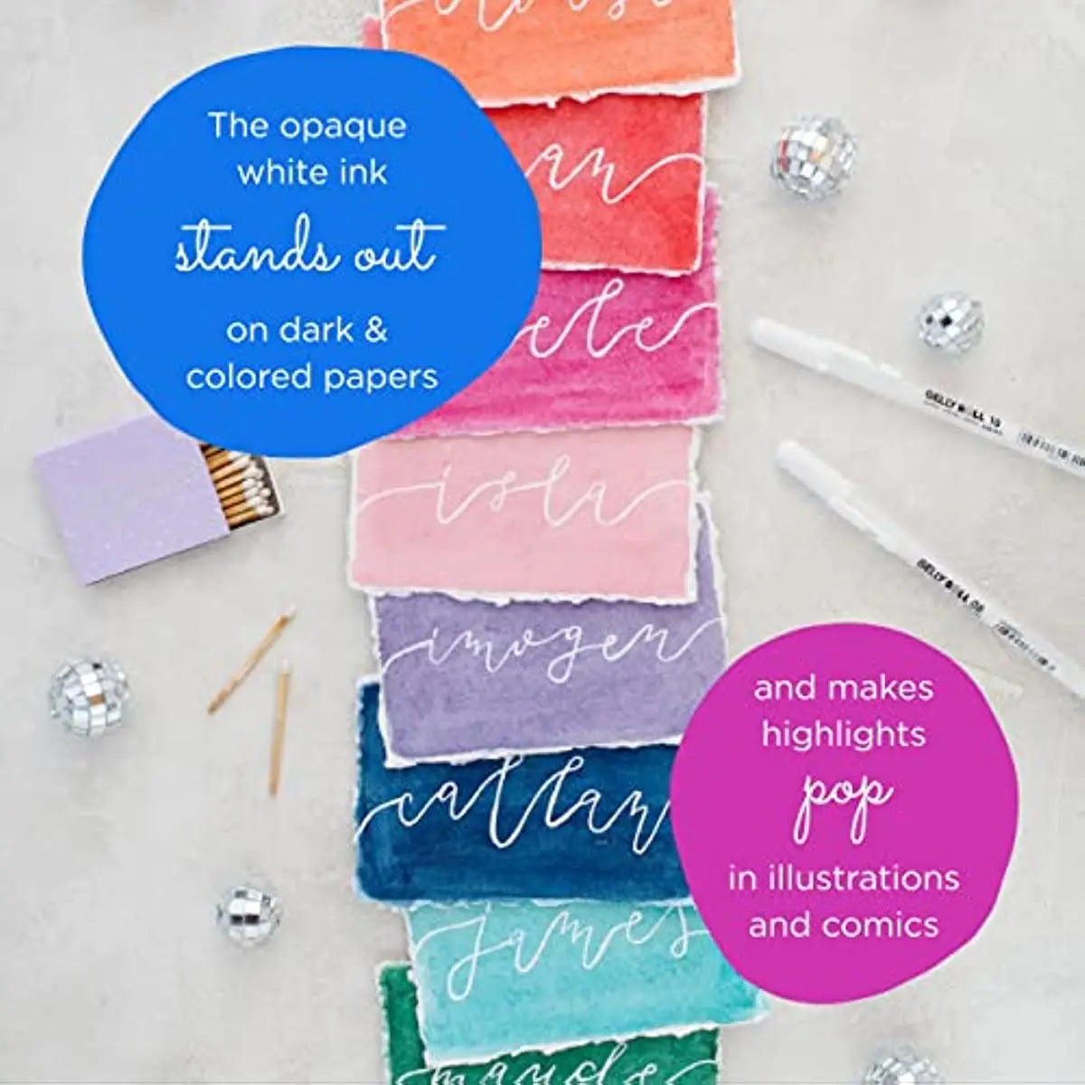 White Opaque Gel Pens 3-Pack – Fine 0.5mm, Medium 0.8mm, Bold 1.0mm for Journaling, Art & Drawing