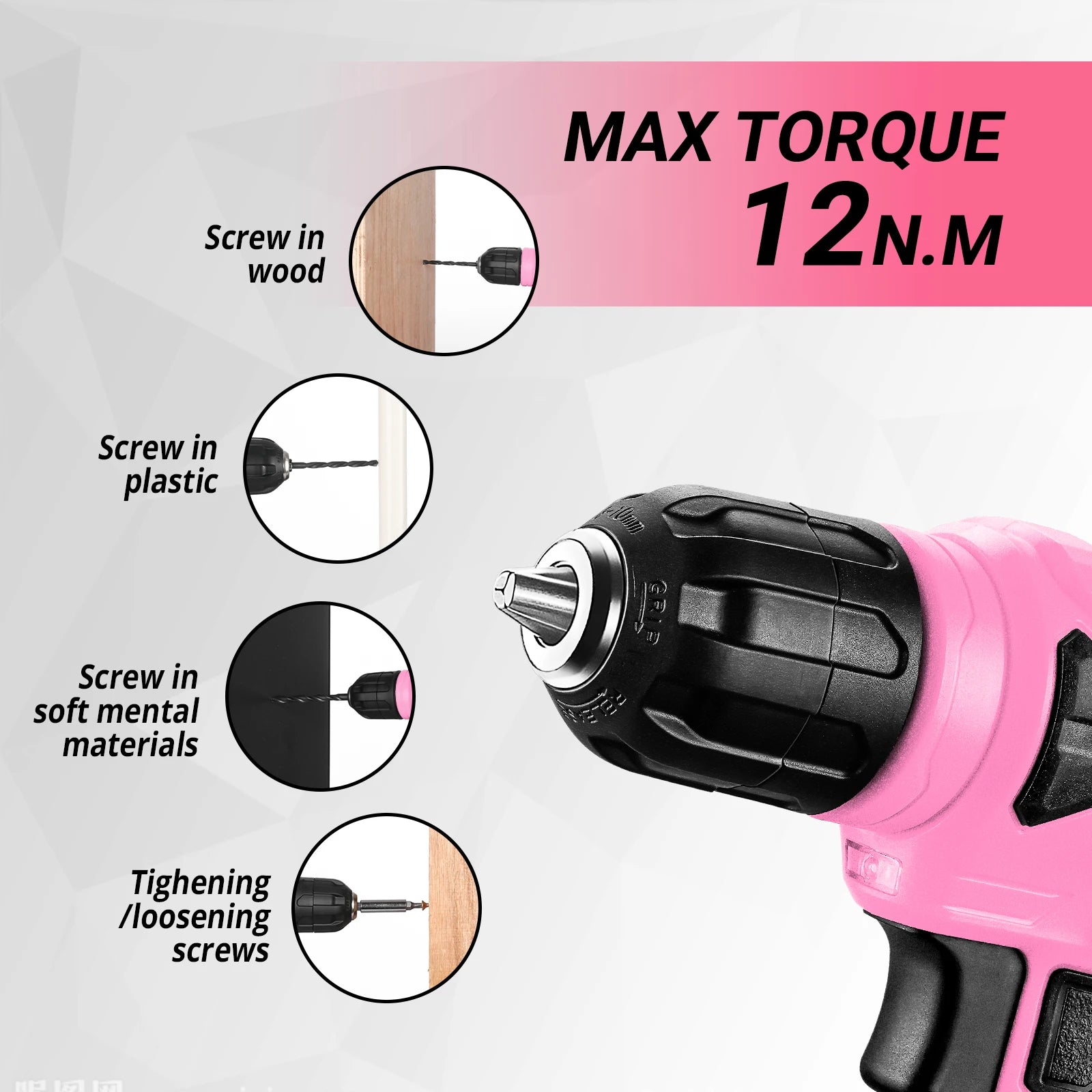 126-Piece Cordless Power Tool Combo Kit — 8V Drill with 10mm (3/8 in) Keyless Chuck, Home DIY Hand Tool Set (Pink/Yellow)