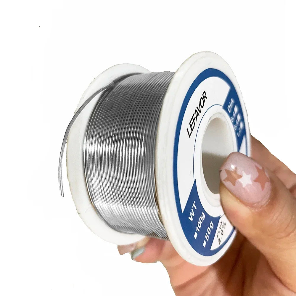 Rosin-Core No-Clean Solder Wire 97.7% Sn, 2.0% Flux — 0.8mm (0.031 in) & 1.0mm (0.039 in), 20g/50g/100g Rolls