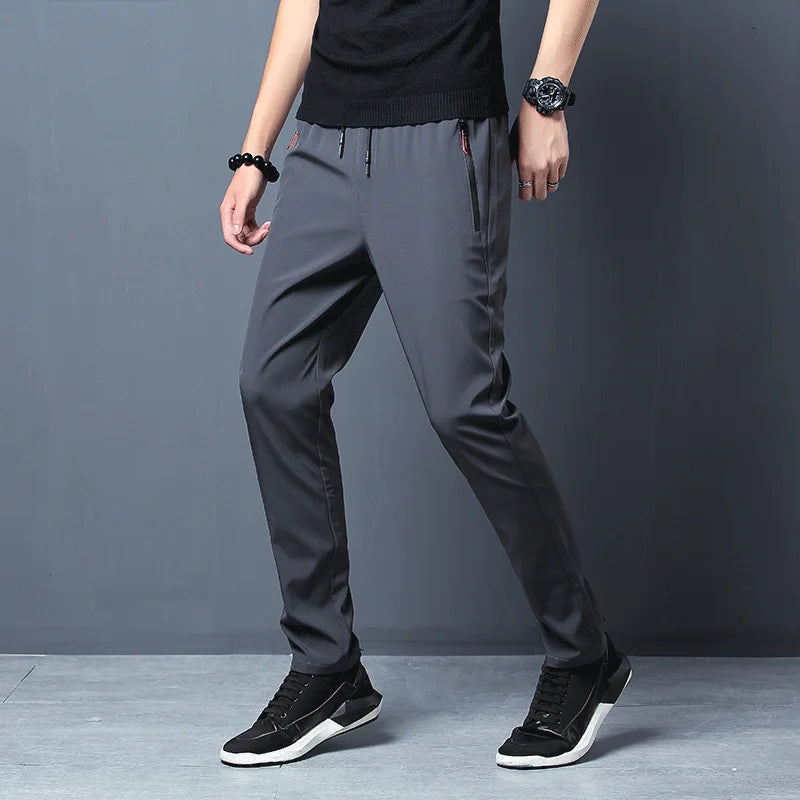 Men's Slim Fit Stretch Jogger Pants – Elastic Waist Business Casual Ankle-Length Trousers (Blue, Black, Gray)