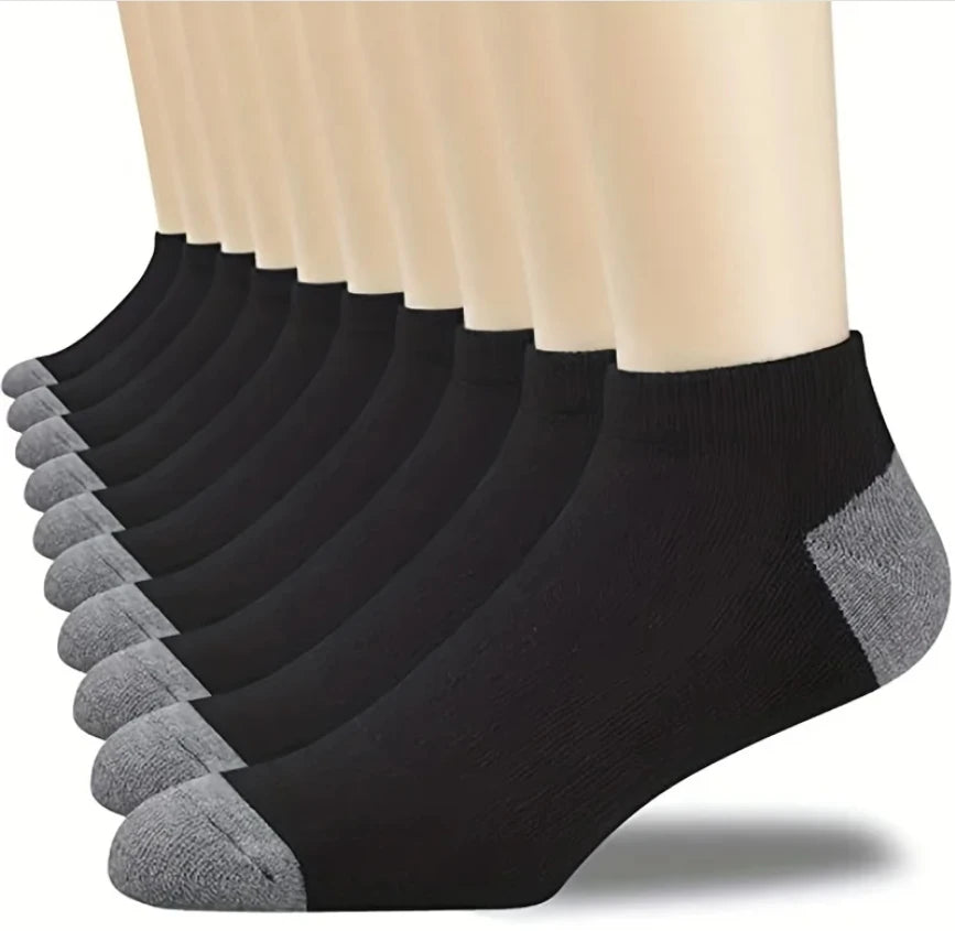 Men's Breathable Sports Crew Socks, 3/5/10 Pairs, Polyester-Cotton Anti-Odor Sweat-Absorbent