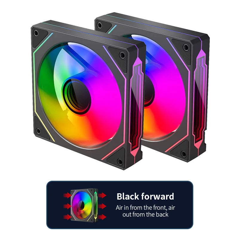 Infinite Mirror ARGB 120mm (4.72 in) PWM PC Case Fan — 5V 3-Pin ARGB & 12V 4-Pin PWM, 800–2000 RPM, Hydro Bearing