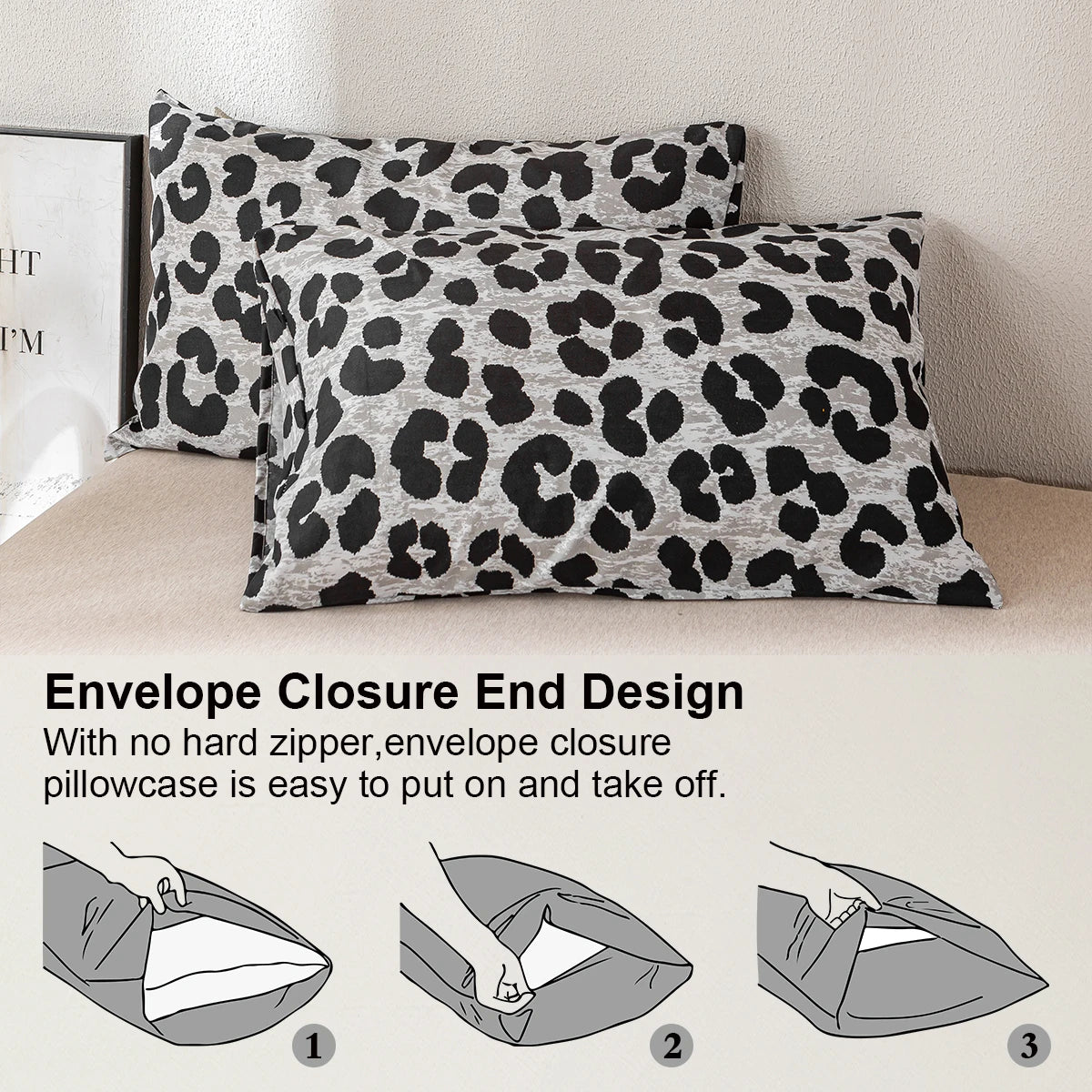 Leopard Print 3-Piece Duvet Cover Set – Soft Skin-Friendly Bedding, Includes 1 Duvet Cover & 2 Pillowcases, Multiple Sizes (39–79 in / 100–200 cm)