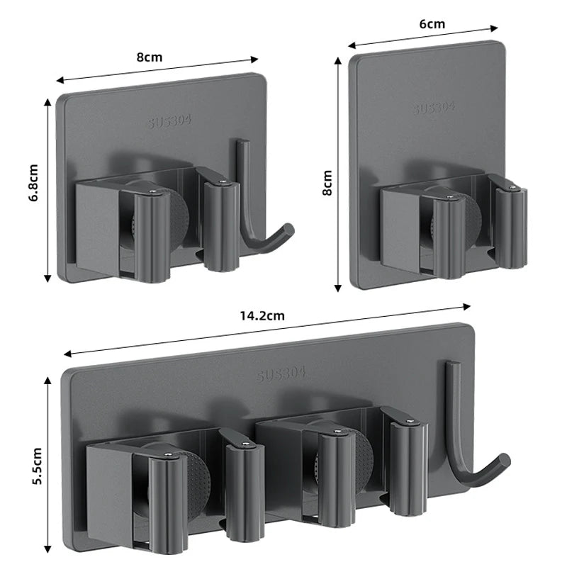 1-3 Pack Stainless Steel Nail-Free Wall Mounted Mop & Broom Holder Waterproof Bathroom Storage Rack