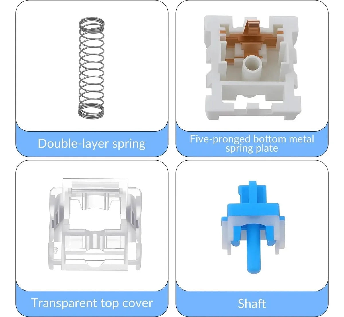 50-Pack Blue 3-Pin Mechanical Keyboard Switches – Clicky Tactile Replacement, LED-Transparent Housing
